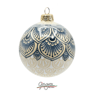 Hand Painted Deruta Ceramic Christmas Ball – Lace Feather Blue